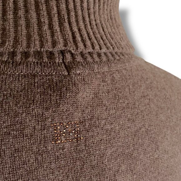 Escada Womens Sweater Sz Large Brown Wool Cashmere Blend Turtleneck Luxury Knit - Picture 6 of 8